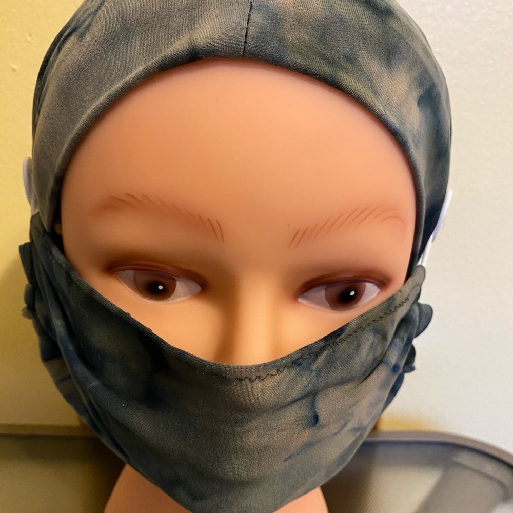 Charcoal Gray & Navy Blue Head-Wrap Face Mask